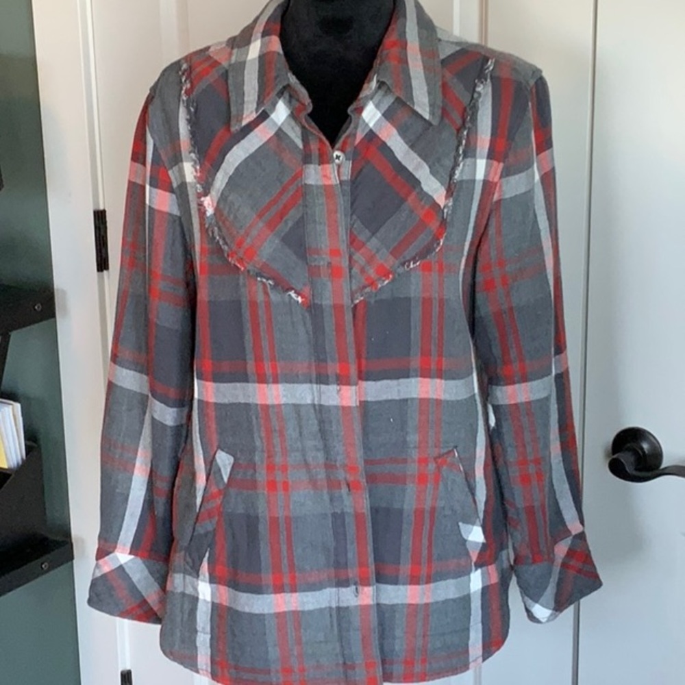 Cabi Plaid Gray and Red Women's Jacket